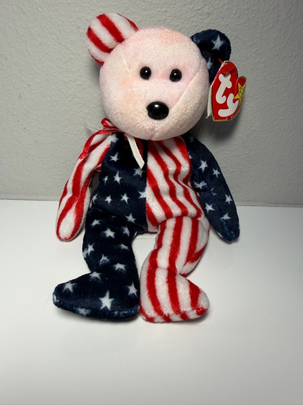 Rare Pink Face Spangle Patriotic Beanie Baby - Red White Blue